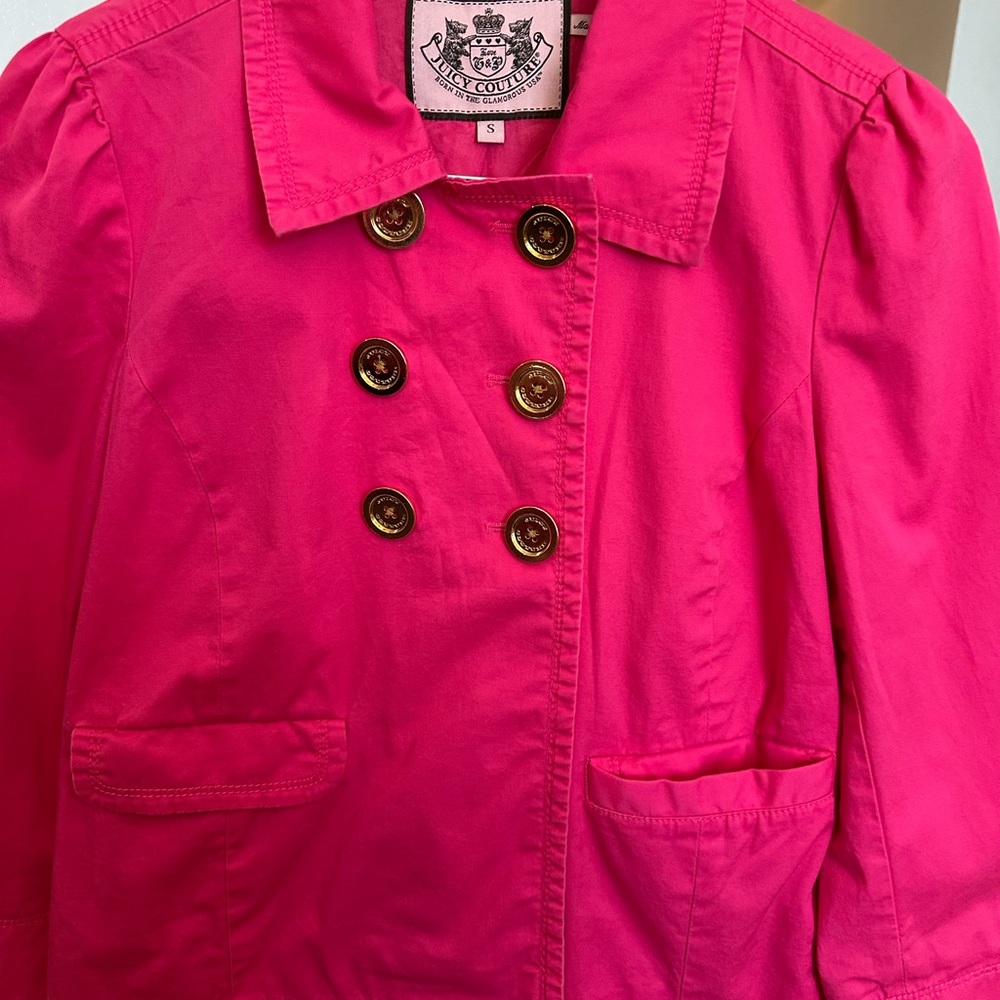 RARE Juicy Couture Fuchsia Trench Coat Vintage 3/4 Sleeve Style Vintage Y2K, S - Picture 2 of 13